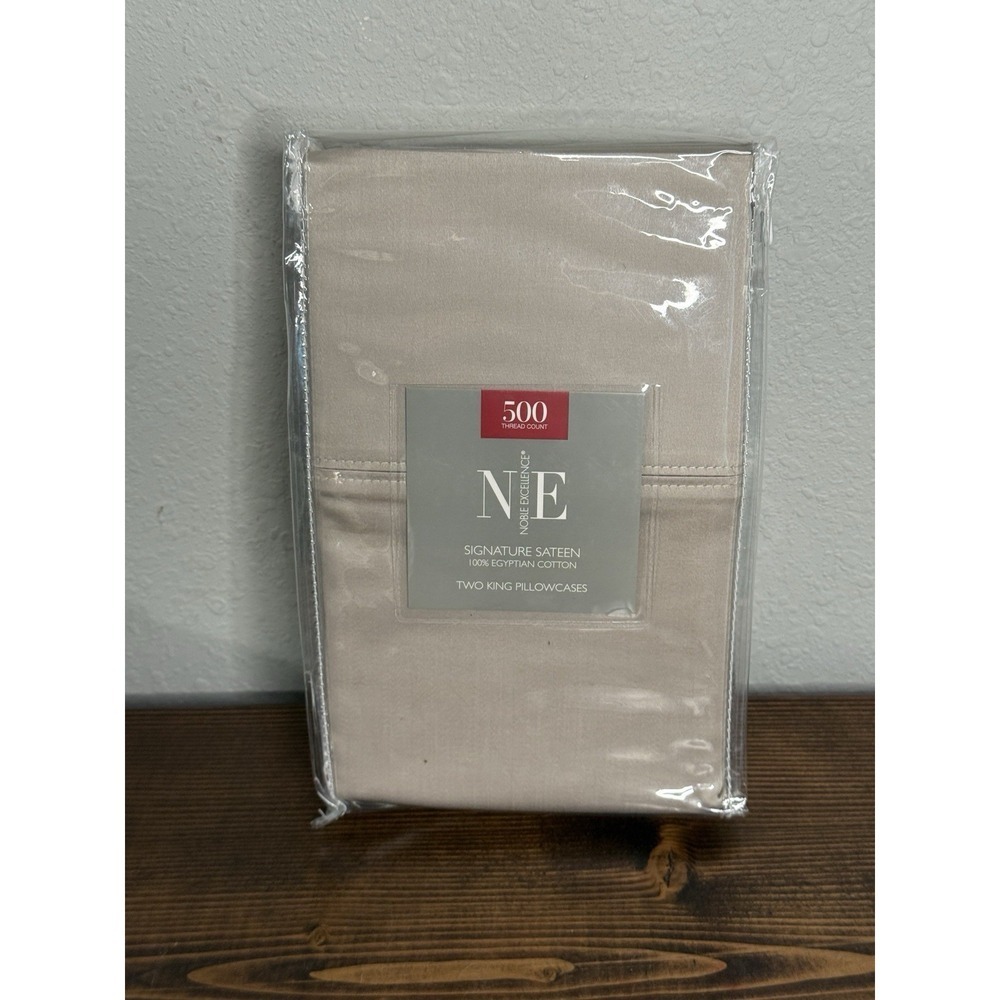 Noble Excellence NE Chateau King Size Pillowcases Set New Beige Grey 500ct